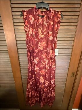INC International Concepts Burgundy Floral Maxi Dress with Pink Accents